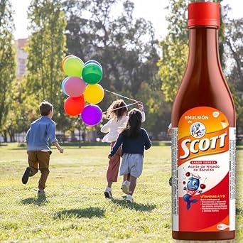 Emulsion de Scott Sabor Cereza (Cherry) (360 ml - 12.17 Fl Oz) Aceite de higado de bacalao con vitamina A y Calcio, suplemento dietetico para ninos -