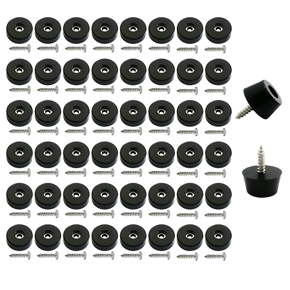 50 Pack Medium Hard Rubber Bumper Feet with Stainless Washer and Screws, Soft, Non Slip, Non Marking, Fine Grips for Appliances, Furniture, Electronics (0.59")