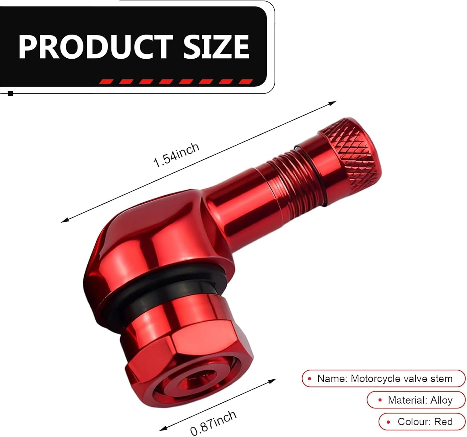 2 PCS Motorcycle Tire Valve Stems, 90 Degree CNC Aluminum Alloy Tire Valve Stem, Leakproof Tubeless Air Valve Stem, Universal for 10mm to 11.3mm Tubeless Tires Bike Motorcycle (Red)