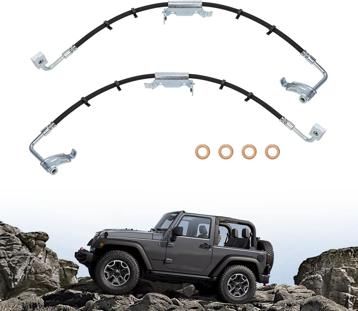 Front Driver and Passenger Side Brake Hydraulic Oil Hoses Compatible with 2011-2017 Jeep Wrangler ǀ 2018 Jeep Wrangler JK, Replace H621749, H621750