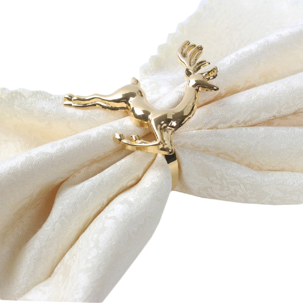 Yalulu Gold 6Pcs Christmas Elk Deer Napkin Ring/Wrap Serviette Holder Wedding Banquet Party Dinner Table Decoration Home Decoration (Gold)