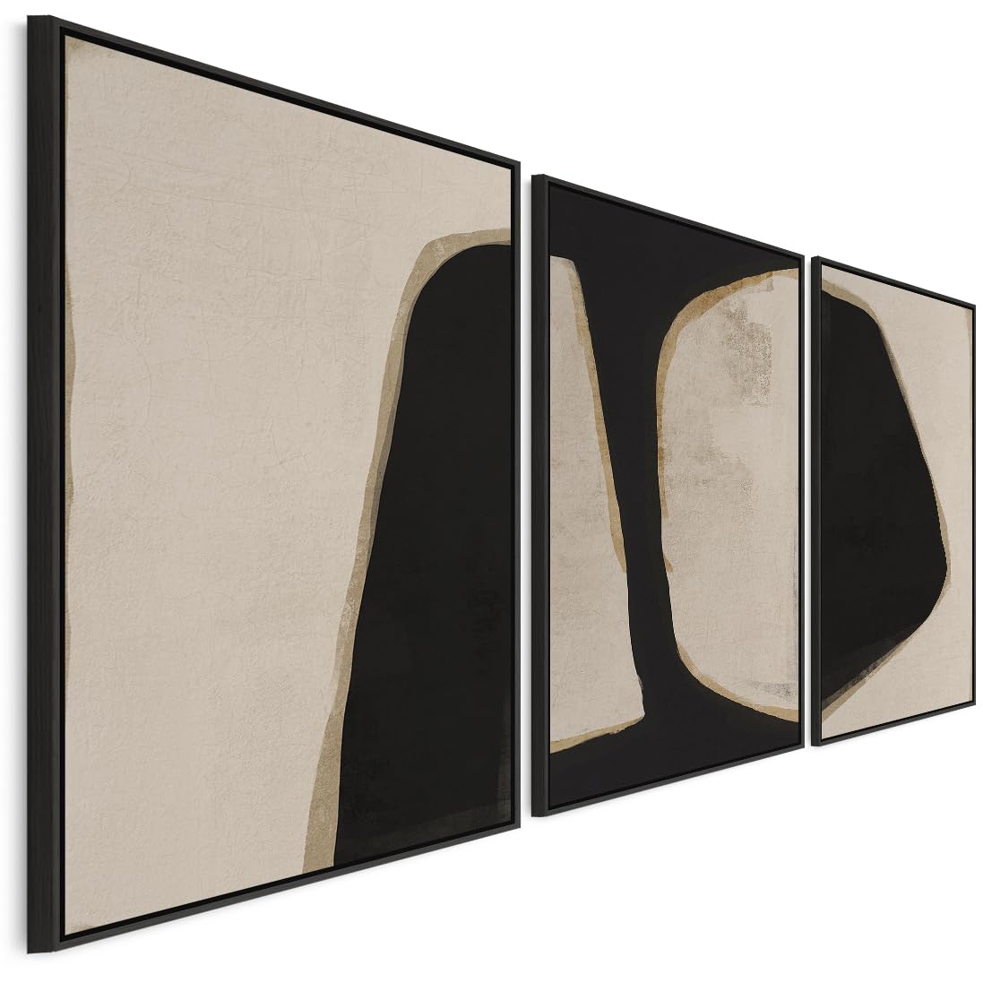 Wallfillers Beige Black Large Abstract Wall Art - Framed Canvas Set Of 3 - Xl - 200Cm