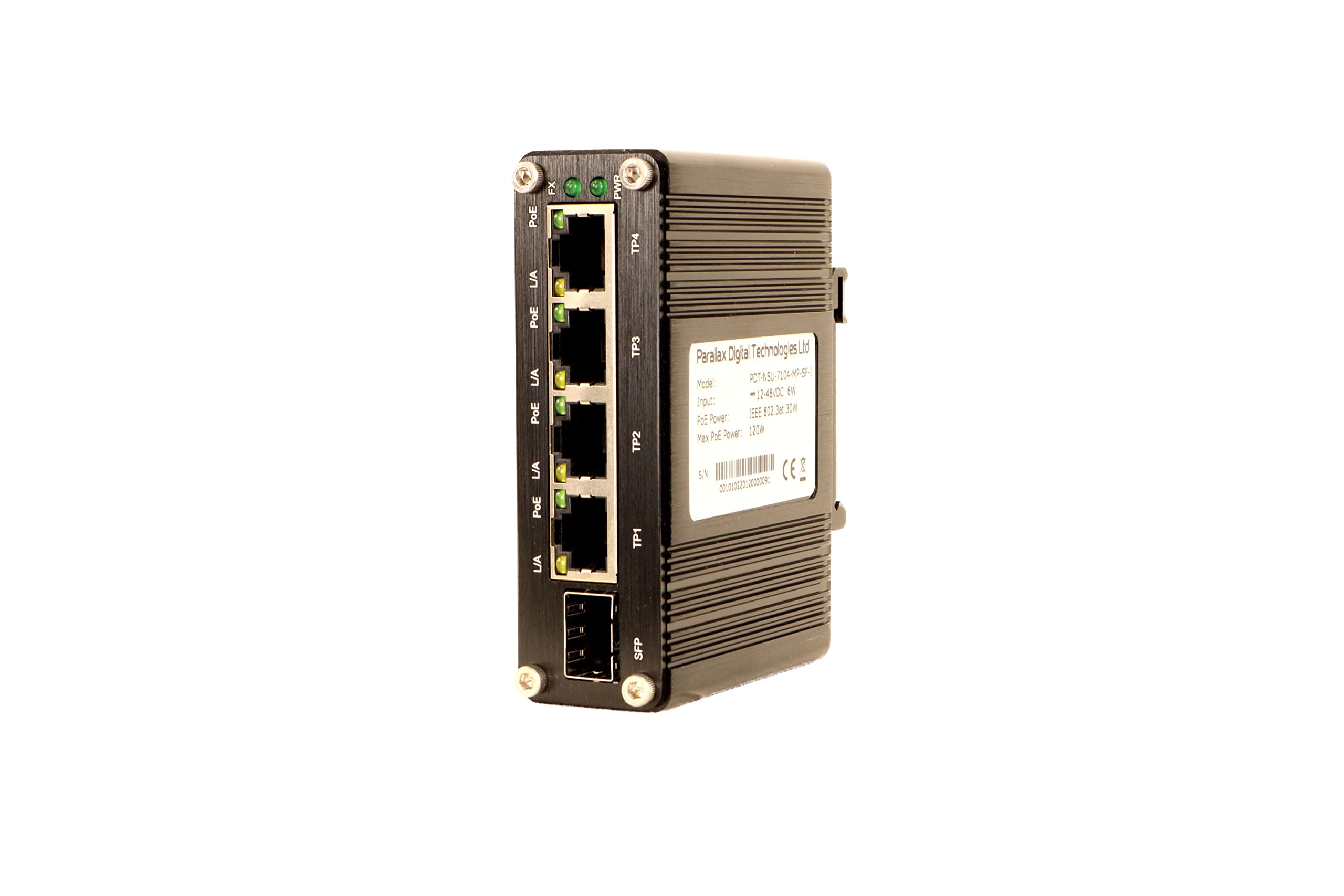 PDT-NSU-7104-MP-SF-I - 4 porte 10/100/1000 BASE-T Max PoE + 1 porta 10/100/1000 BASE-X SFP Unmanag...