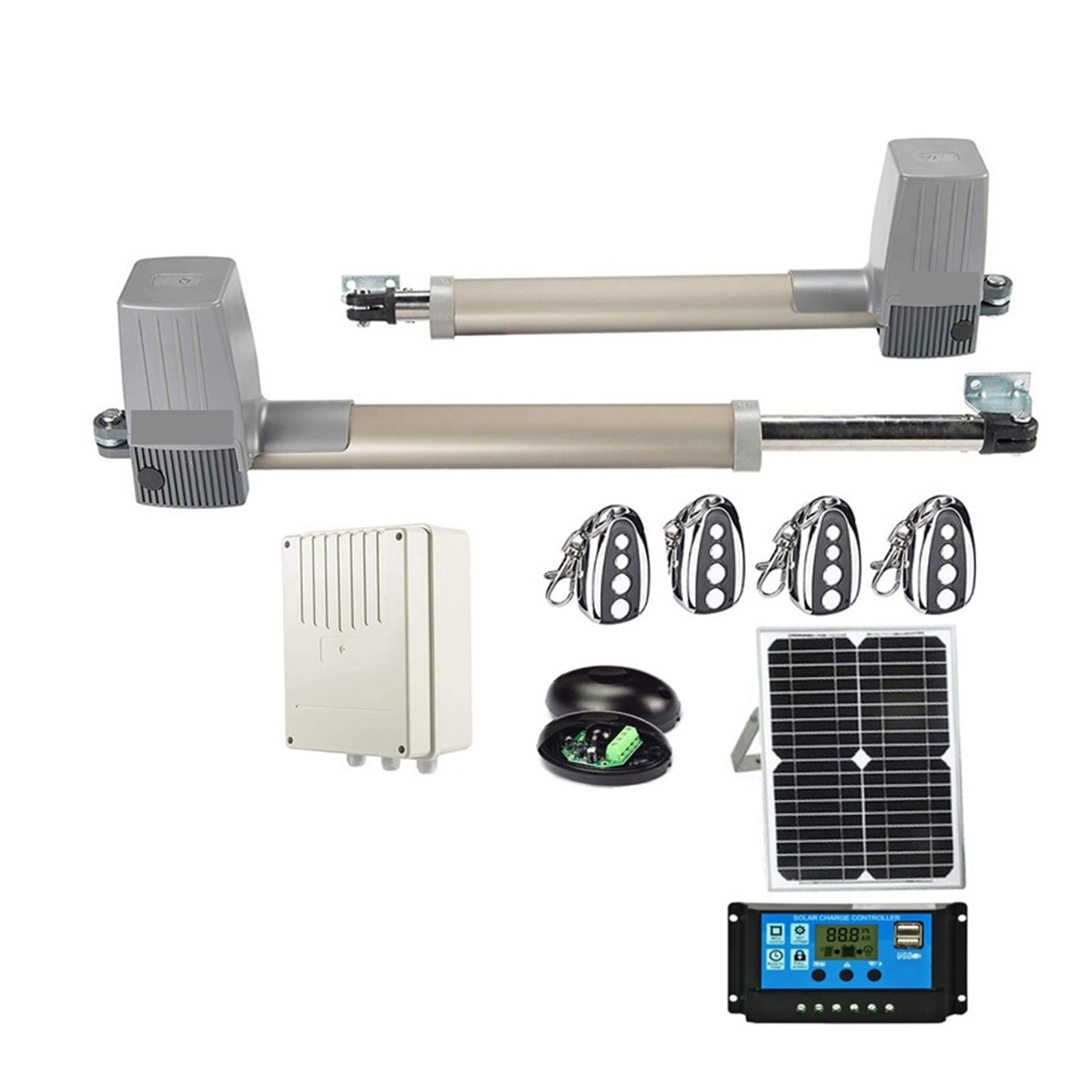 Rsgxlfqzvak Kit3 Automatic Gate Opener, Solar Powered Gate Opener Full Kit For Dual Arms Swing Gates 600Kgs Con Panel Controller Lamp Sensor Gsm Keypad Optional(Kit3)