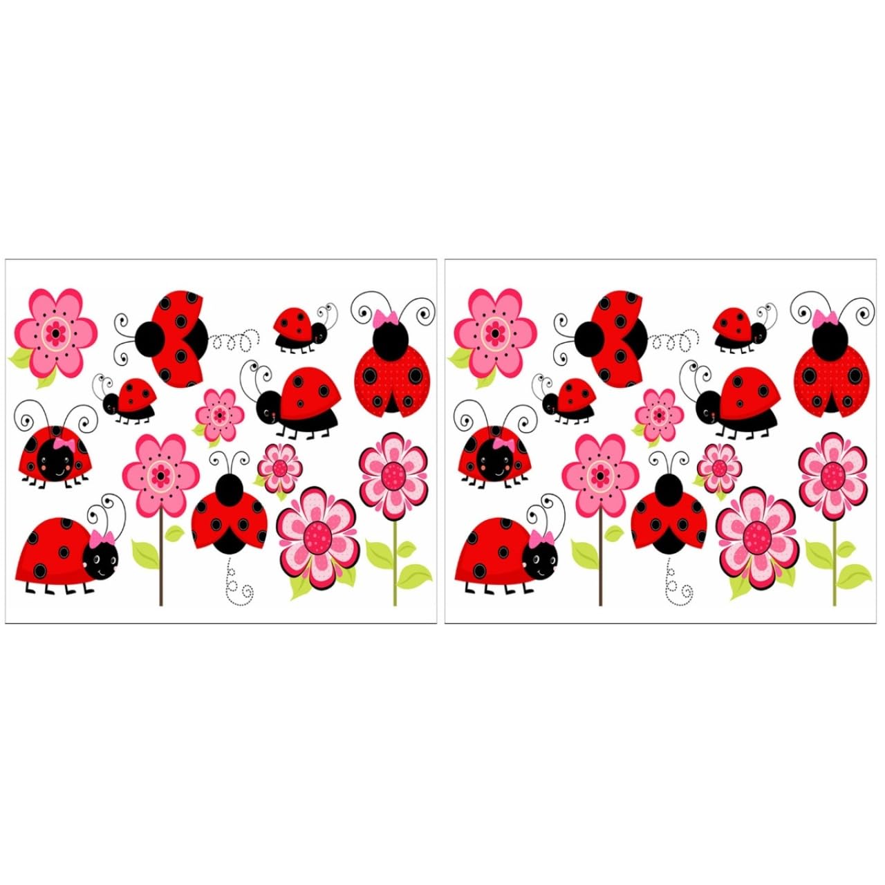 Joinpaya Red PVC Ladybug Wall Stickers - 2 Pcs Cartoon Flower Mural Decals for Bedroom Decoration Waterproof Night Light Decor