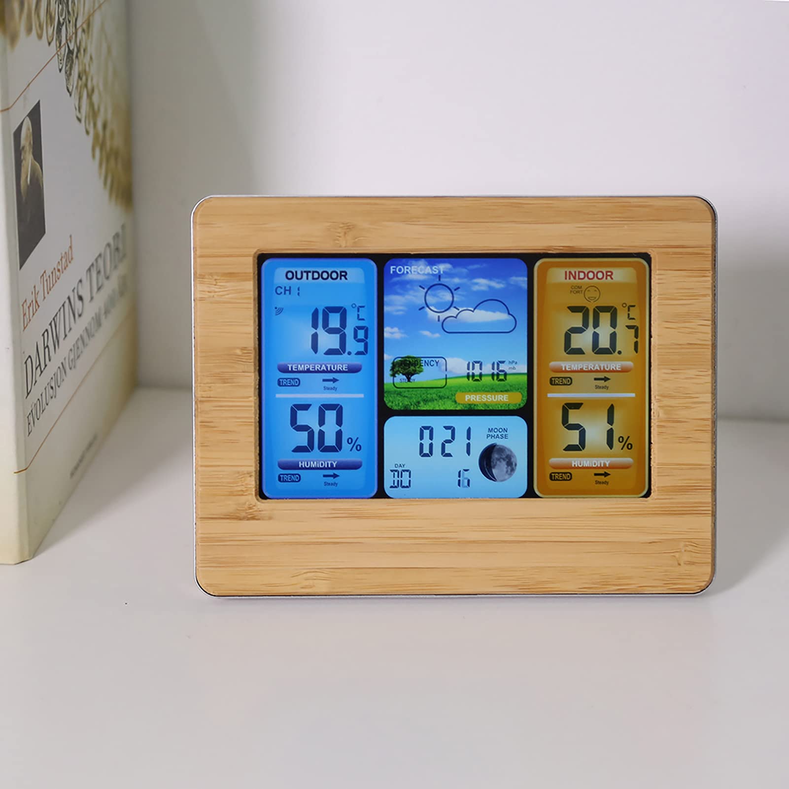 Yinhing Orologio Digitale con Display LCD, Previsioni Meteo per Interni Ed Esterni, Funzione di Allarme, Funzione di Allarme, Tendenza Barometrica, Fasi Lunari, Indicatore di Comfort (#1)