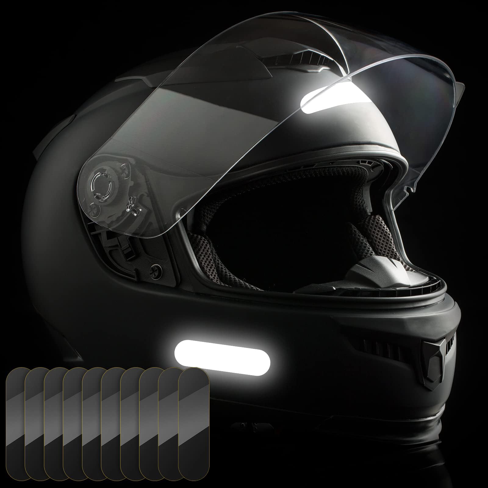 10 Pieces Reflective Stripes Stickers for Motorcycle Helmet - Safety Decals, High Visibility Adhesive Black Reflective Tape for Bicycle Racing Helmets