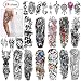 Konsait 24 Sheets Large Temporary Tattoos Full Arm and Half Arm Tattoo Sleeves Temporary Sleeve Tattoos Large Fake Body Art Arm Chest Shoulder Tattoo Black tattoo Body Stickers for Man Women