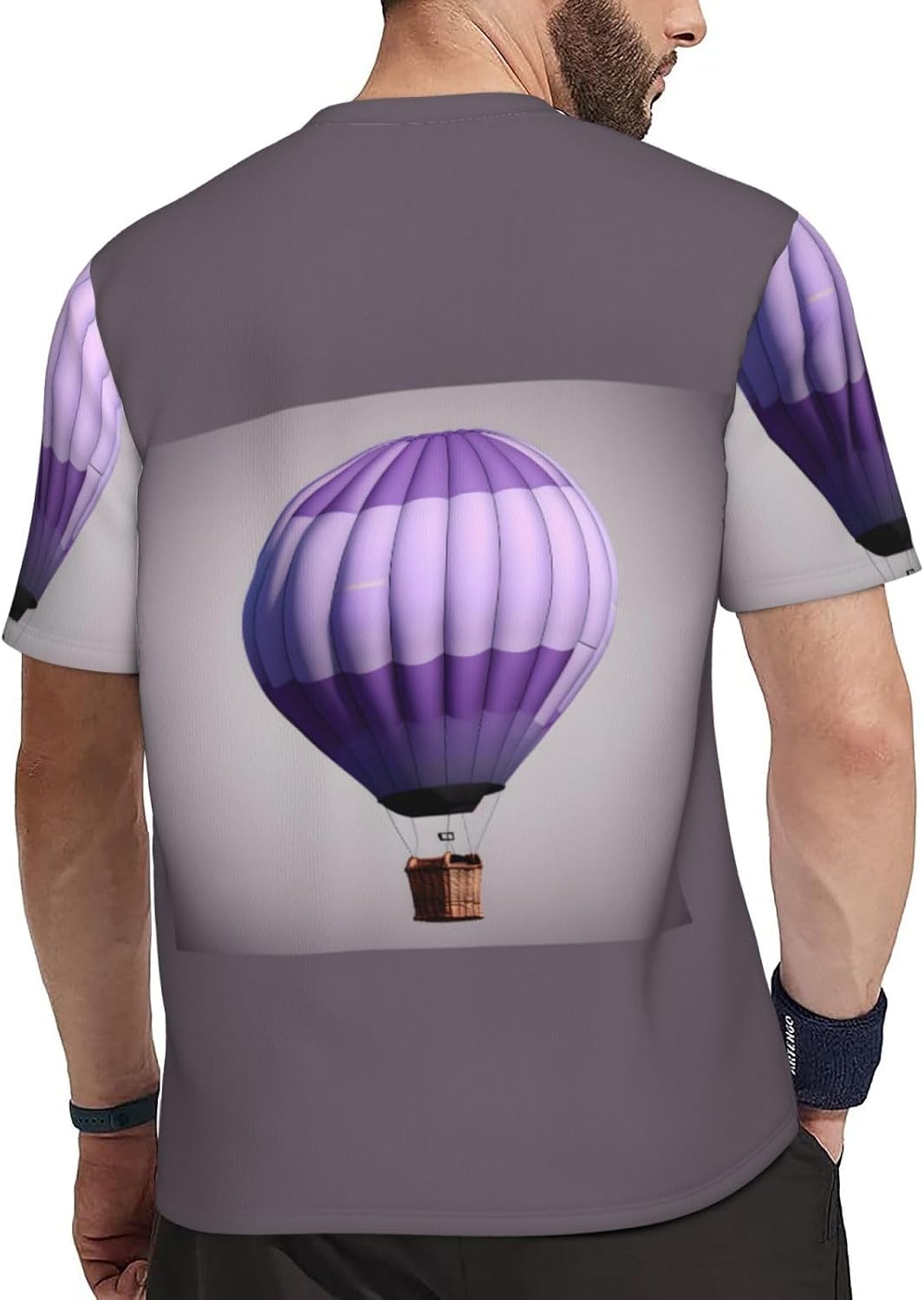 Lavender Hot Air Balloon Print Mens Short Sleeve Mesh T-Shirt Breathable Athletic Gym Running Casual Sports Wear