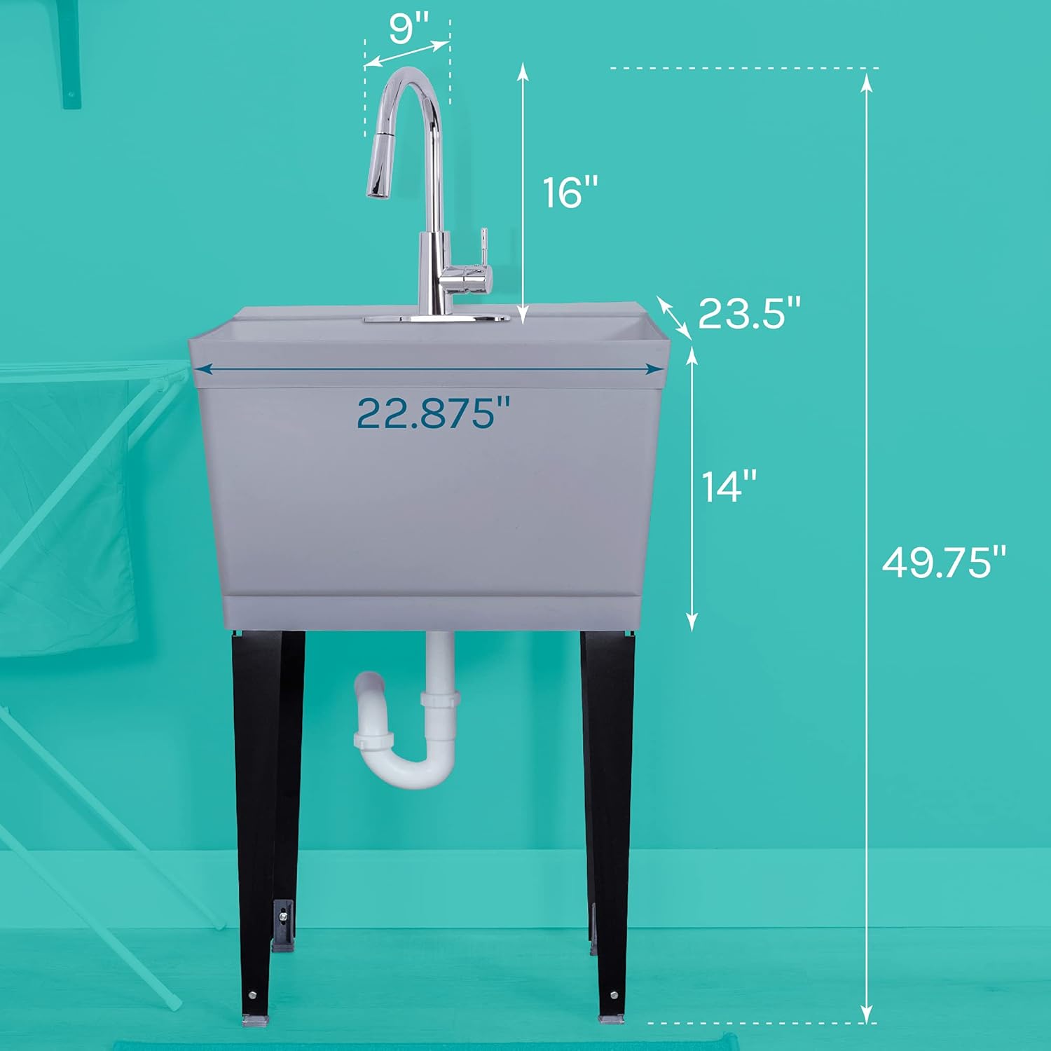 80% оƒƒ Dіѕсоunt Laundry Sink Utility Tub With High Arc Chrome Pull Down Faucet By JS Jackson Supplies, Heavy Duty Sinks With Installation Kit for Washing Room, Workshop, Basement, Garage, Slop Sink, Grey Tub