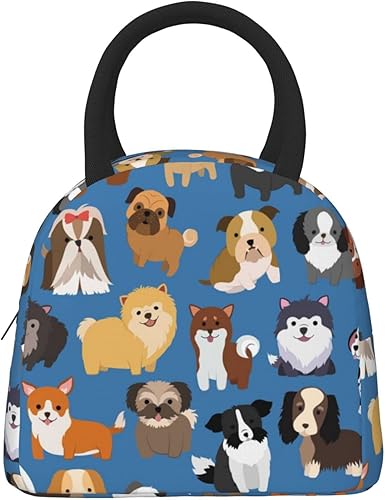 Miniatura 2 de Bolsa de almuerzo de animales con lindos perros, bolsa de mano grande, contenedor reutilizable para mujeres, hombres, escuela, oficina, trabajo, 10 l