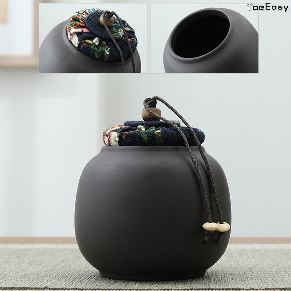 Porzellan Chinesisches Gongfu Tee-Set, Tragbares Tee-Set Für Erwachsene, Asiatisches Teeset Mit Sieb, 13-teilig Mit Grauer Ledertasche, Für Reisen, Outdoor, Geschäft - Schwarze Keramik