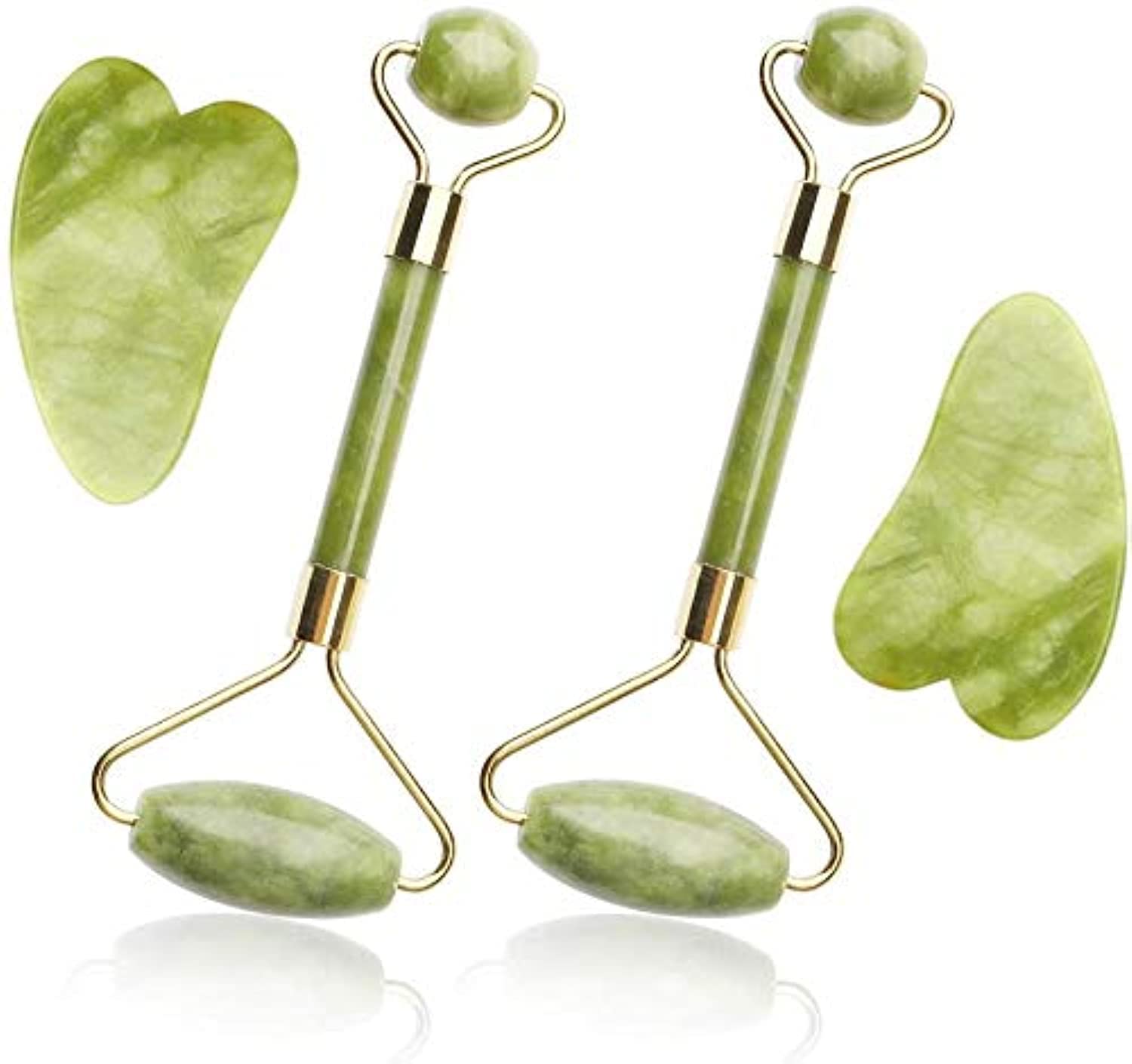 Jade Roller & Gua Sha Set, Antonki Gua Sha Massager Slimming Tool, Facial Face Jade Roller Natural Stone & Gua Sha Set Beauty Tool for Neck and Eye Treatment, Skin Tightening, Lift Firming
