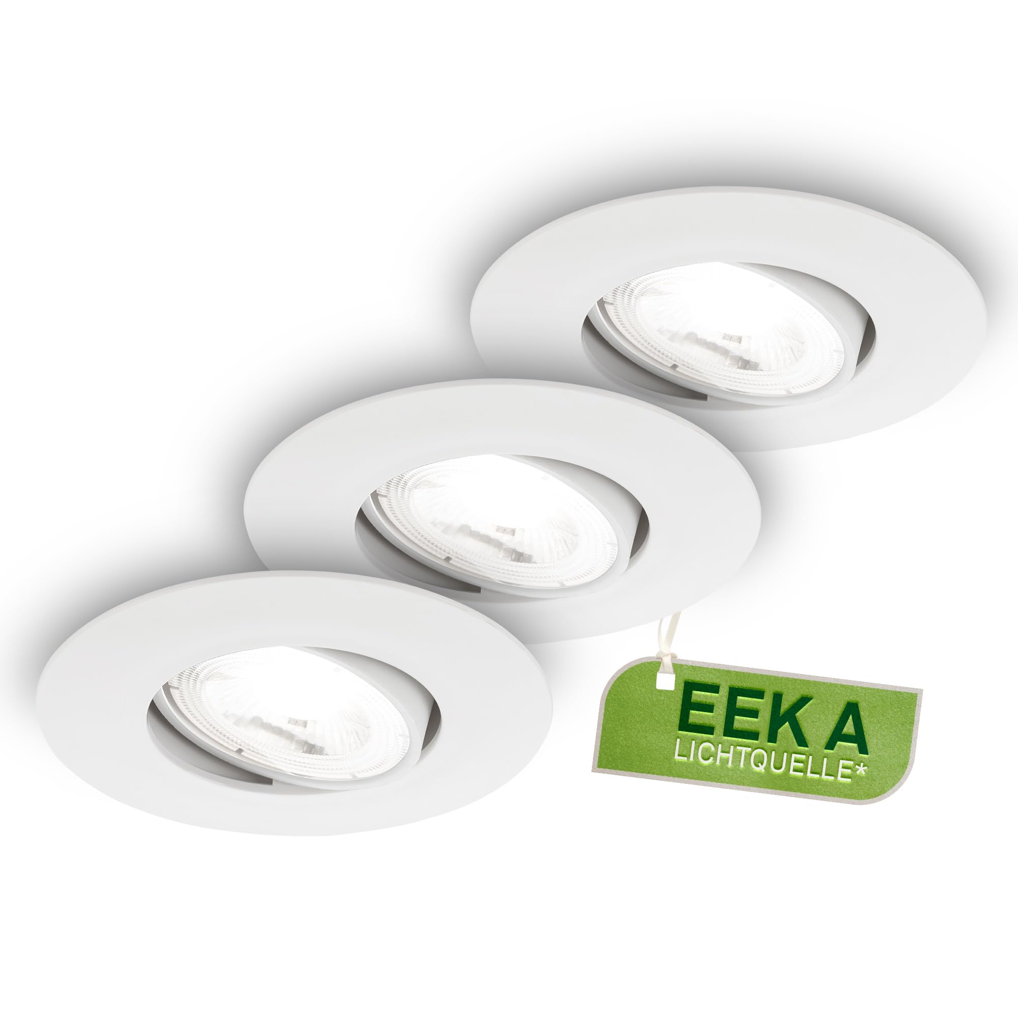 BRILONER - 3er Set LED Einbaustrahler 230V mit EEK A Lichtquelle, schwenkbar, je 2W, je 385lm, neutralweißes Licht, LED Spot, flach, Deckenspots, Einbauleuchten, 68mm Lochmass, 90x24mm, Weiß
