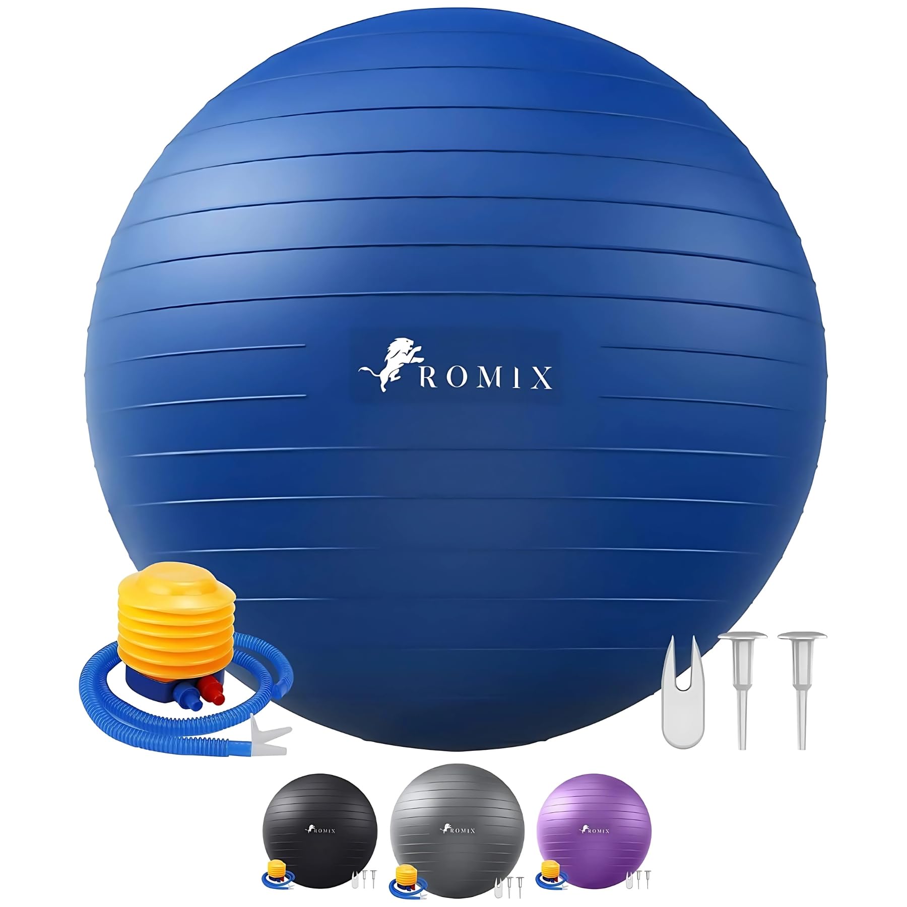 ROMIX Exercise Ball, 55cm 65cm 75cm Anti-burst Extra Thick Birthing Pregnancy Ball with Pump, Fitness Swiss Gym Yoga Balls for Labour Stability Pilates Balance Balls Workout Physical Therapy Home