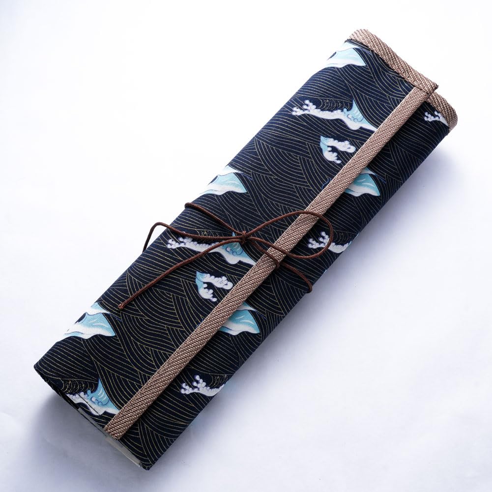 Easyou Bamboo Calligraphy Brush Holder Rollup Portable Protector 36x34cm(14.1"*13.4") with Wave Pattern