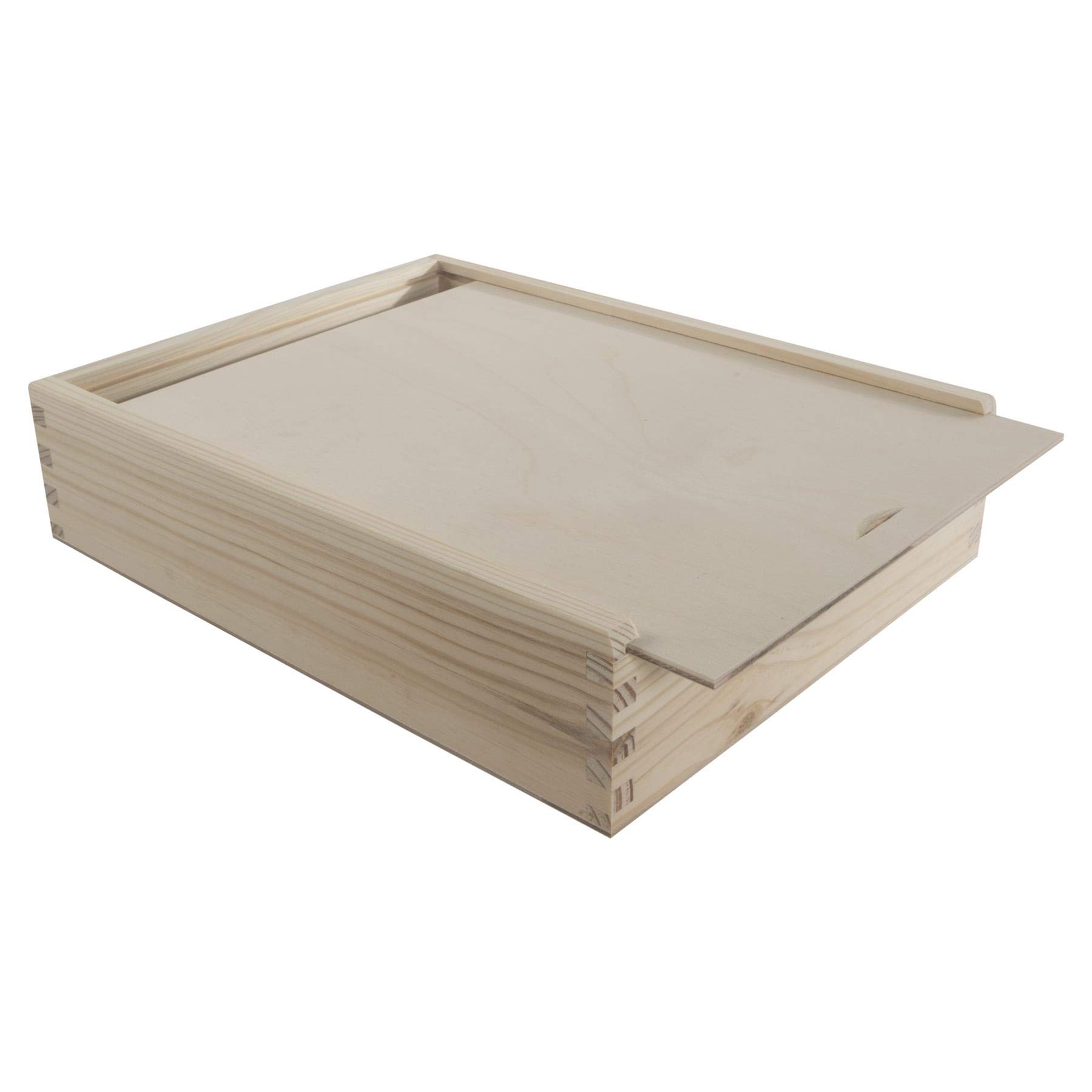 Woodeedoo Natural Unfinished Pine Wooden Storage Box With Sliding Lid – 27.5 X 21 X 6 Cm – Flat Gift Card Keepsake Case – Ideal For Painting Engraving Decoupage Wood Burning Or Stencilling