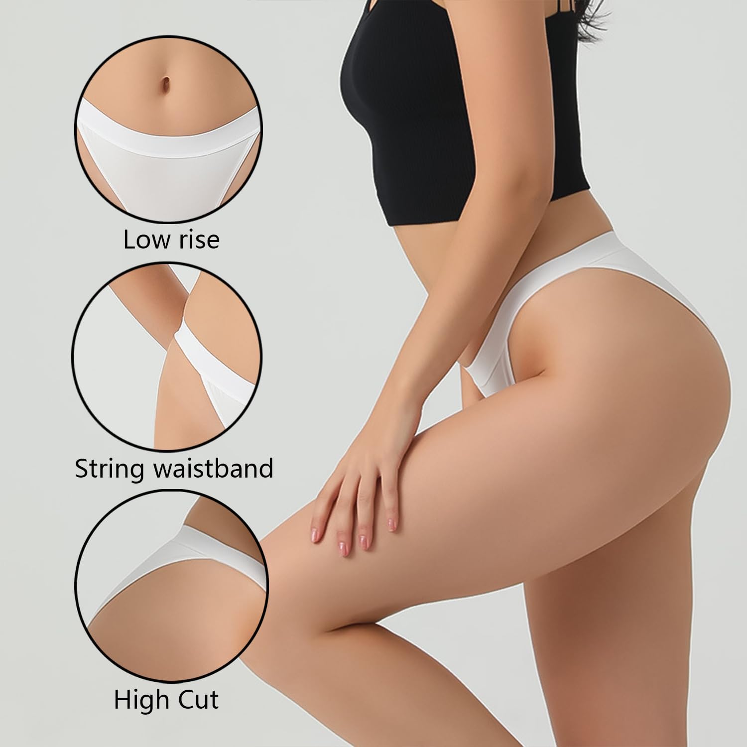 Women's Cotton Underwear High Cut String Bikini Panties Sexy Low Rise Hipster Cheeky Briefs Panty 7 Pack S-XL - Image 5