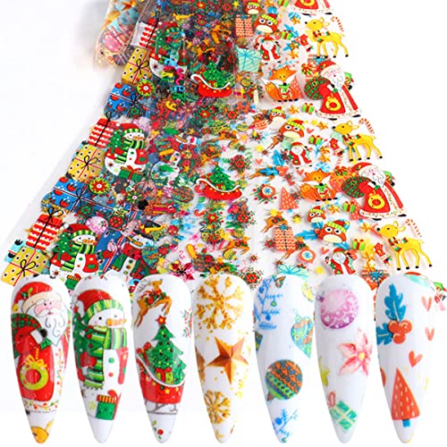 Christmas Nail Art Foils Transfer Stickers Snowflake Nail Foil Decals Xmas Nail Art Supplies Snowflake Satna Clus Elk Snowman Christmas Nail Design Starry Sky Paper for Women Girls Nail Decoration
