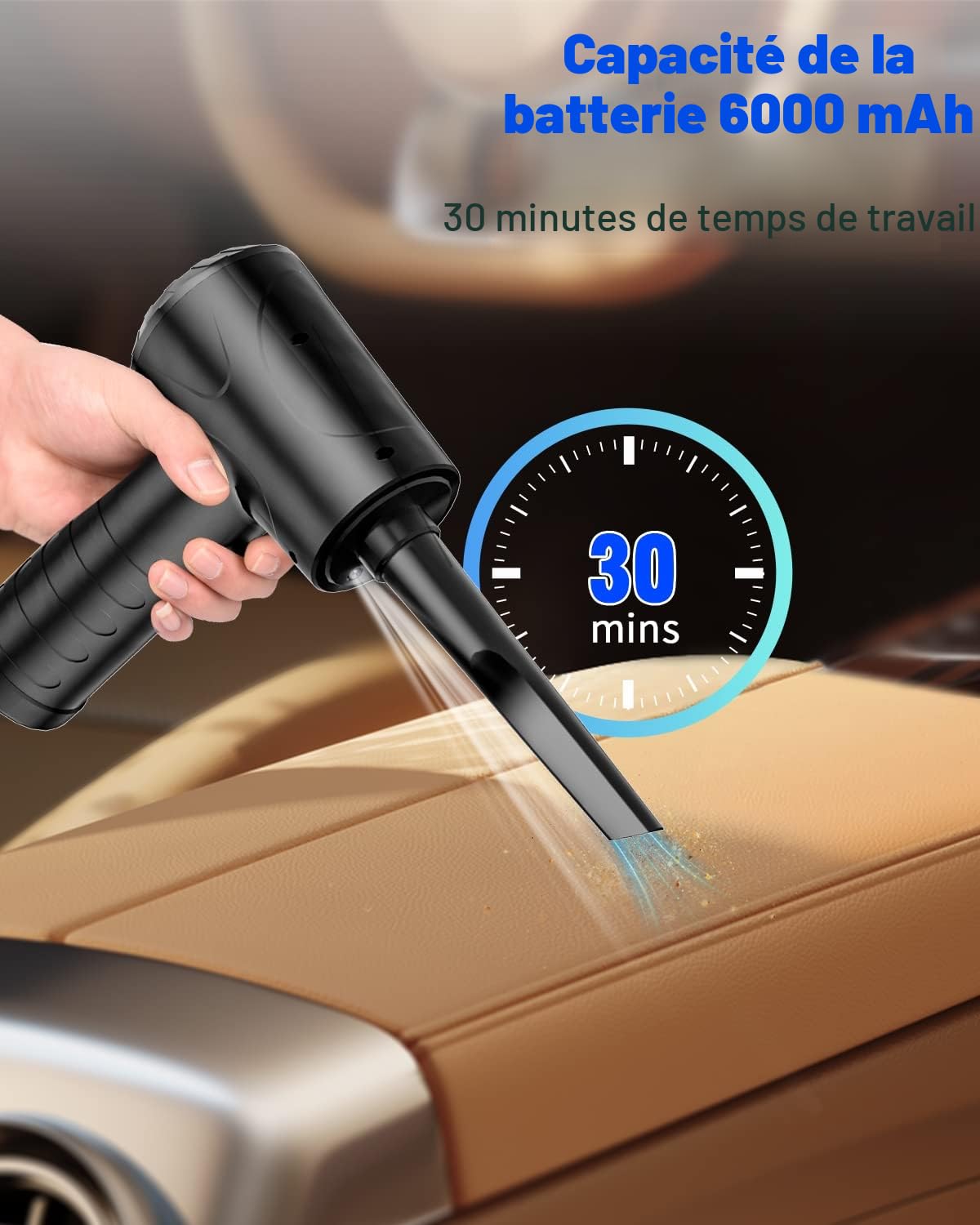 Souffleur PC, 3 Vitesses 91000 RPM Air Comprimé Nettoyage pc, Rechargeable par USB Souflette d Air Electrique, Air Duster Depoussierant Electrique Dépoussiérant pc avec Batterie 6000mah
