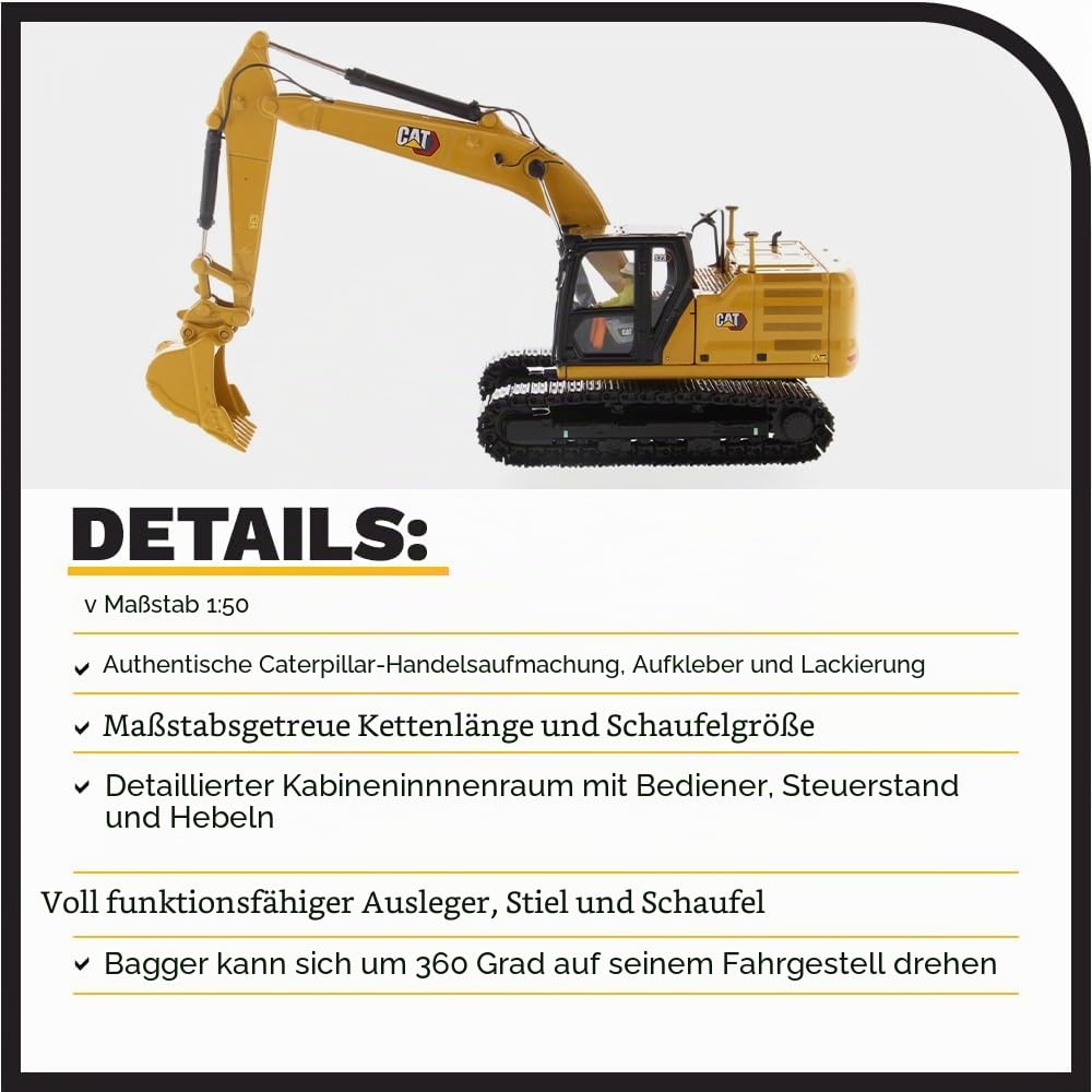 Diecast Masters 1:50 Scale Model Cat 323 Hydraulic Excavator, 85571 | Detailgetreues CAT Baufahrzeug, ca. 18,3 x 6,3 x 8 cm, ab 14 Jahren, für Sammler, 85571