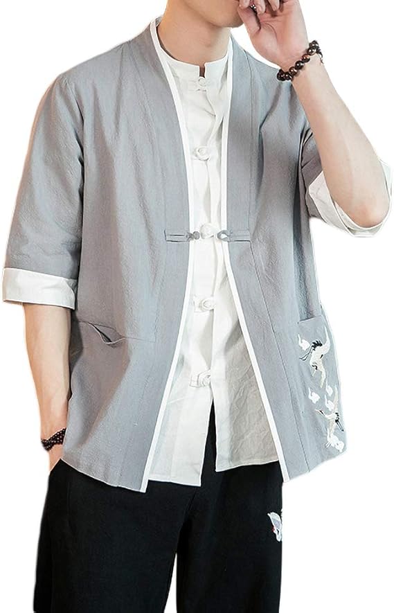 Amazon チレエコ Chireeko 和式パーカー メンズ服 カーディガン コート 夏服 羽織 和風 トップス シャツ 開襟シャツ 七分袖 無地 シンプル おしゃれ ゆったり カジュアル 大きいサイズ 着物 浴衣 薄手 夏祭り 花火大会 カーディガン 通販