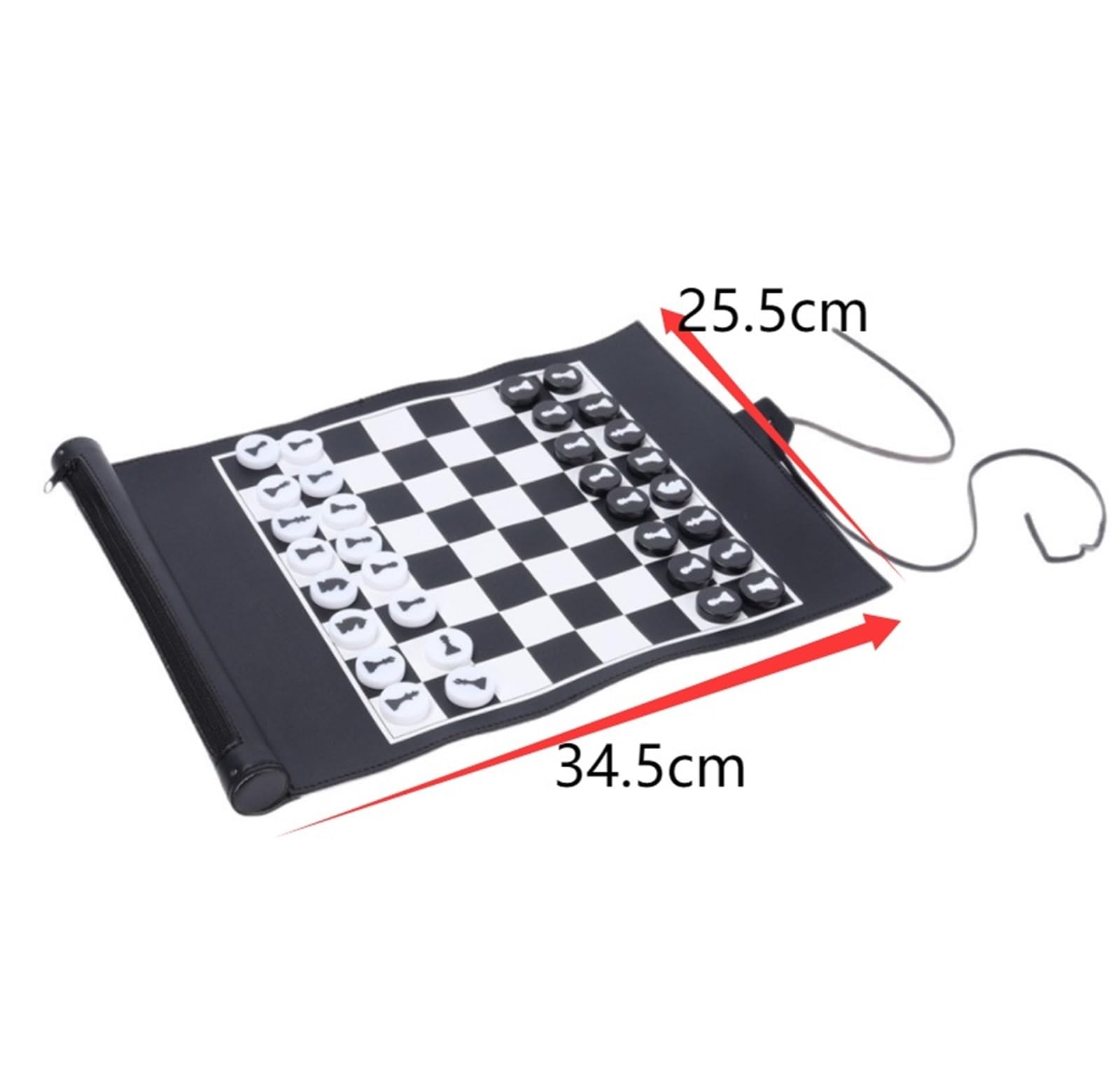 Juego de ajedrez Plegable de Viaje, Juego De Ajedrez Roll Up Backgammon 2 En 1 Portátil Al Aire Libre Internacional Negro 25.5x34.5cm