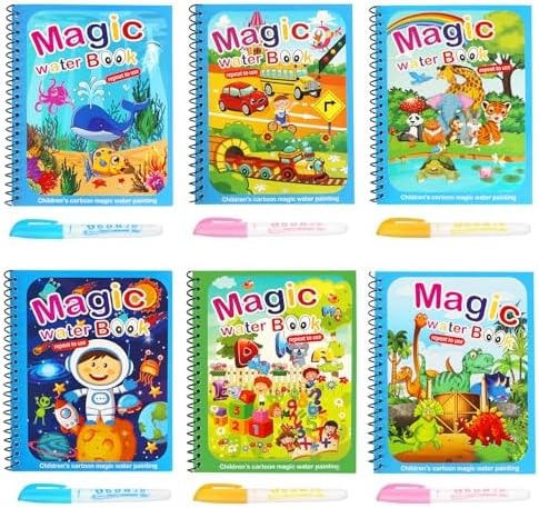 Water Drawing Books, 6 Set Paint with Water Books for Kids, Water Coloring Books Water Painting Book Water Magic Paint Set Drawing Books for Kids