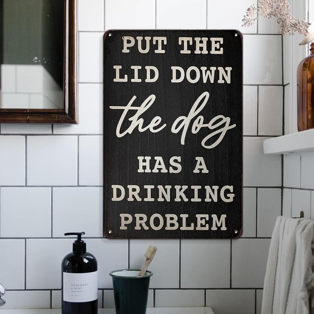 Amazon.com : Funny Bathroom Signs Bathroom Signs Decor Funny, Put The Lid Down The Dog Has A ...