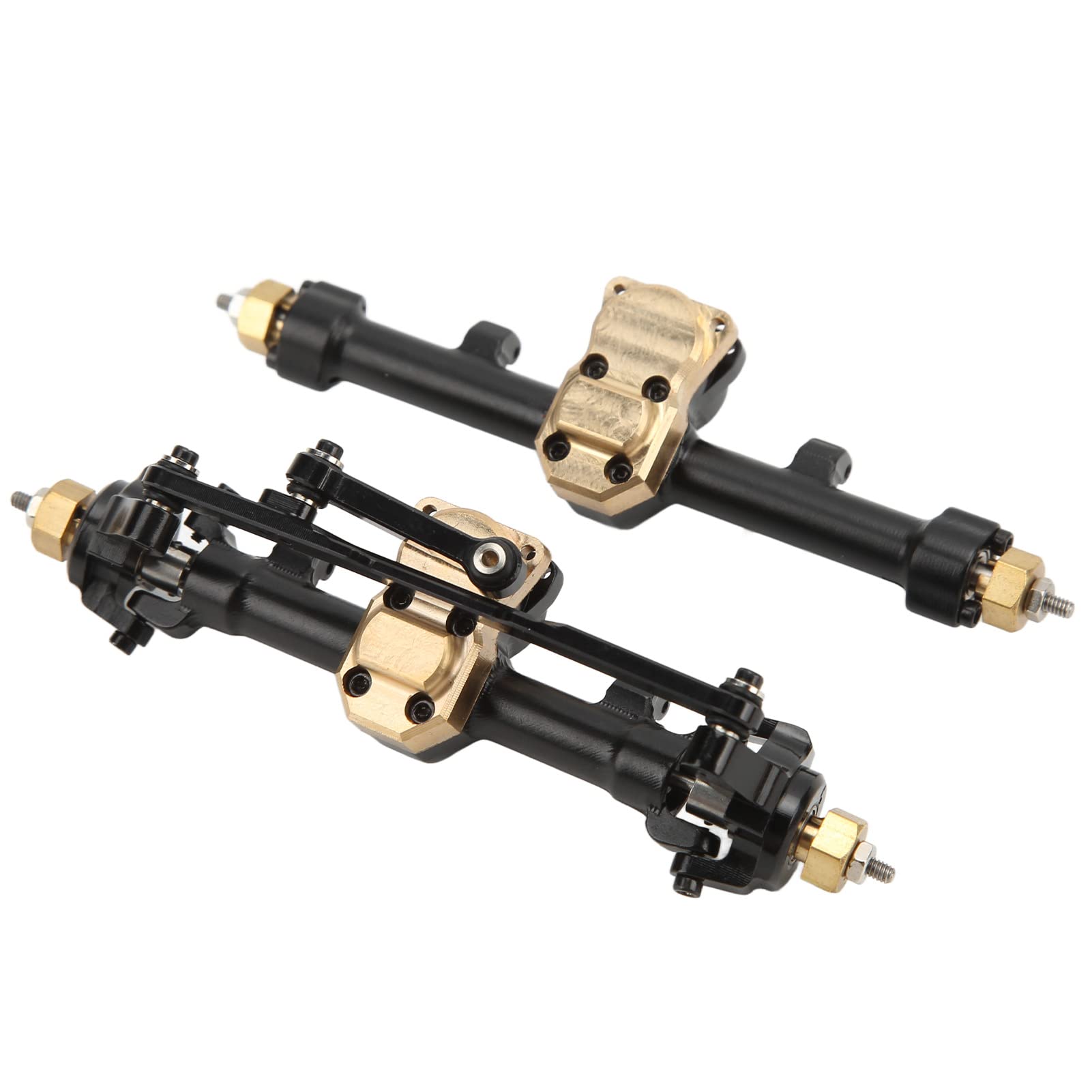 Metalowy zespół Osi Przedniej i Tylnej RC, Części Zamienne ze Stopu Aluminium z Mosiądzu do Samochodu Axial SCX24 1/24 RC, Przednia Tylna oś ze Stopu Aluminium, Akcesoria do Części (BLACK)