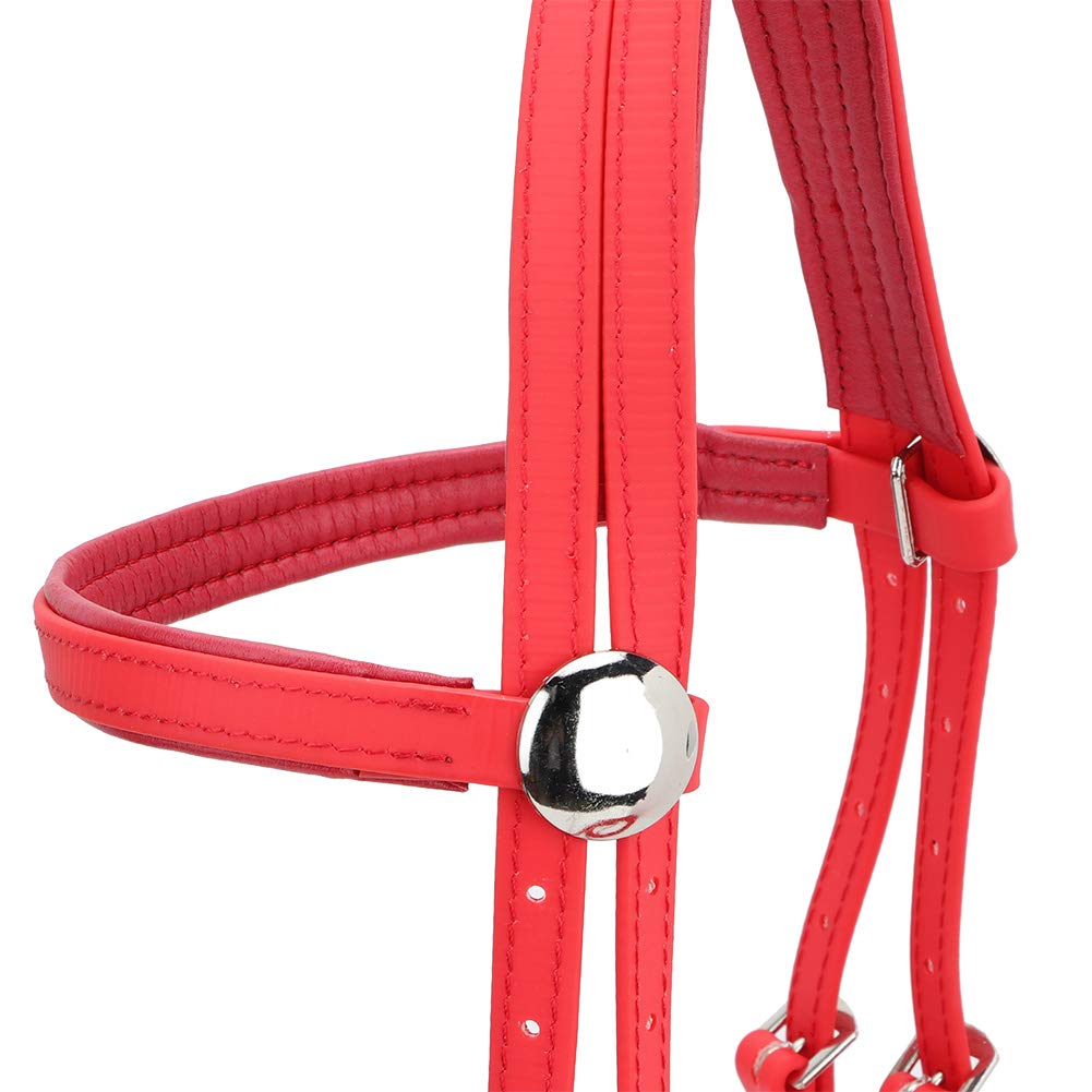 Brida de Caballo con rienda Arnés de Brida de Caballo Rojo Ajustable de PVC Cabezadas de Caballo Broca de Filete Hueca de Acero Inoxidable extraíble