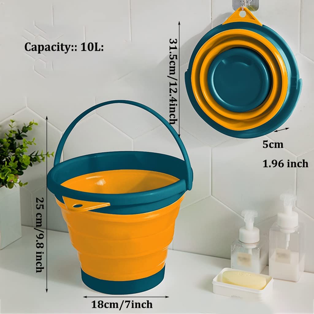 Secchio pieghevole portatile, 10 l, in plastica, impermeabile, per campeggio, lavanderia, pulizia della casa e dell'auto, colore blu, design leggero e salvaspazio