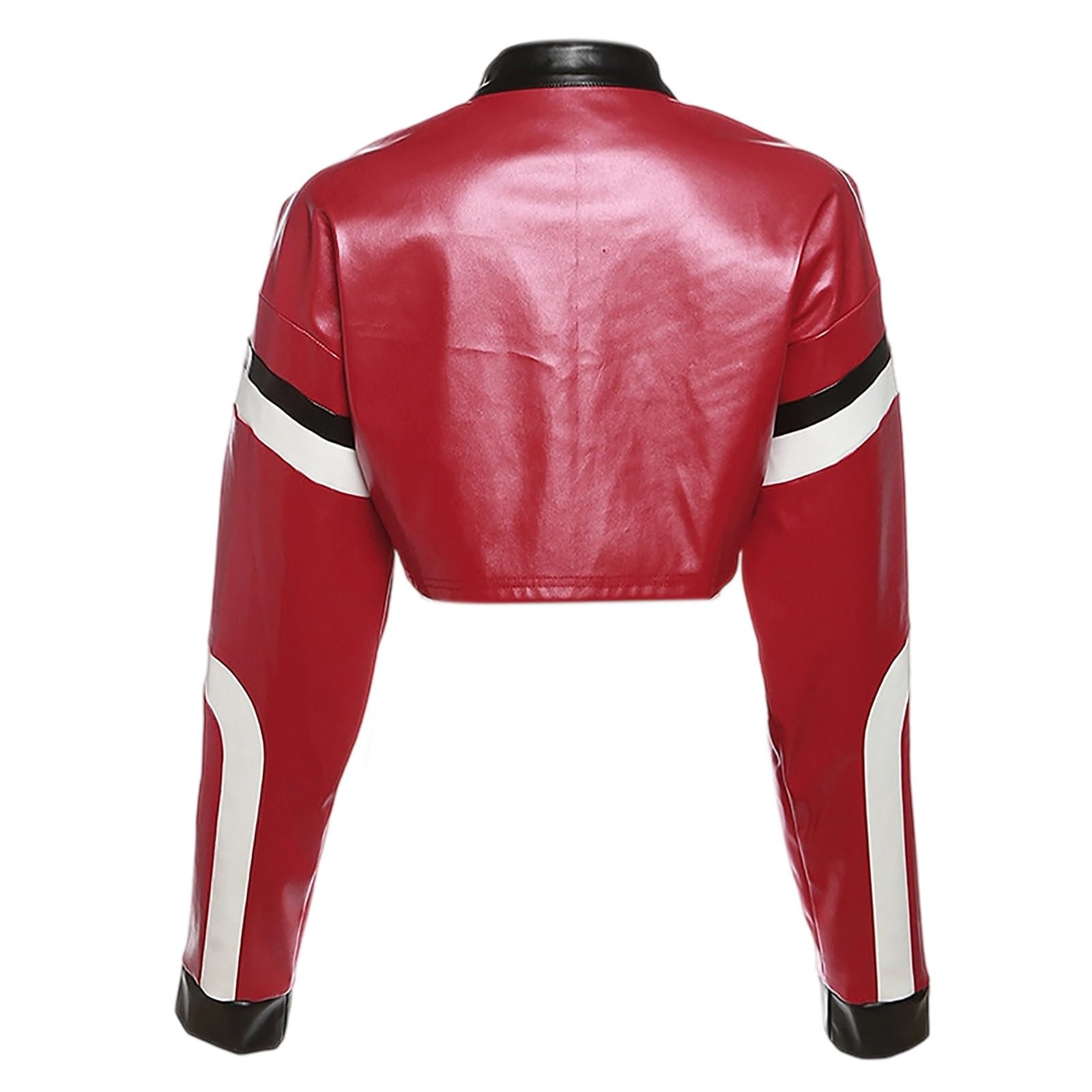 Vestes en cuir élégantes pour femme - Couleur bloquée - Veste de moto brodée - Manteau étroit en cuir synthétique pour les loisirs