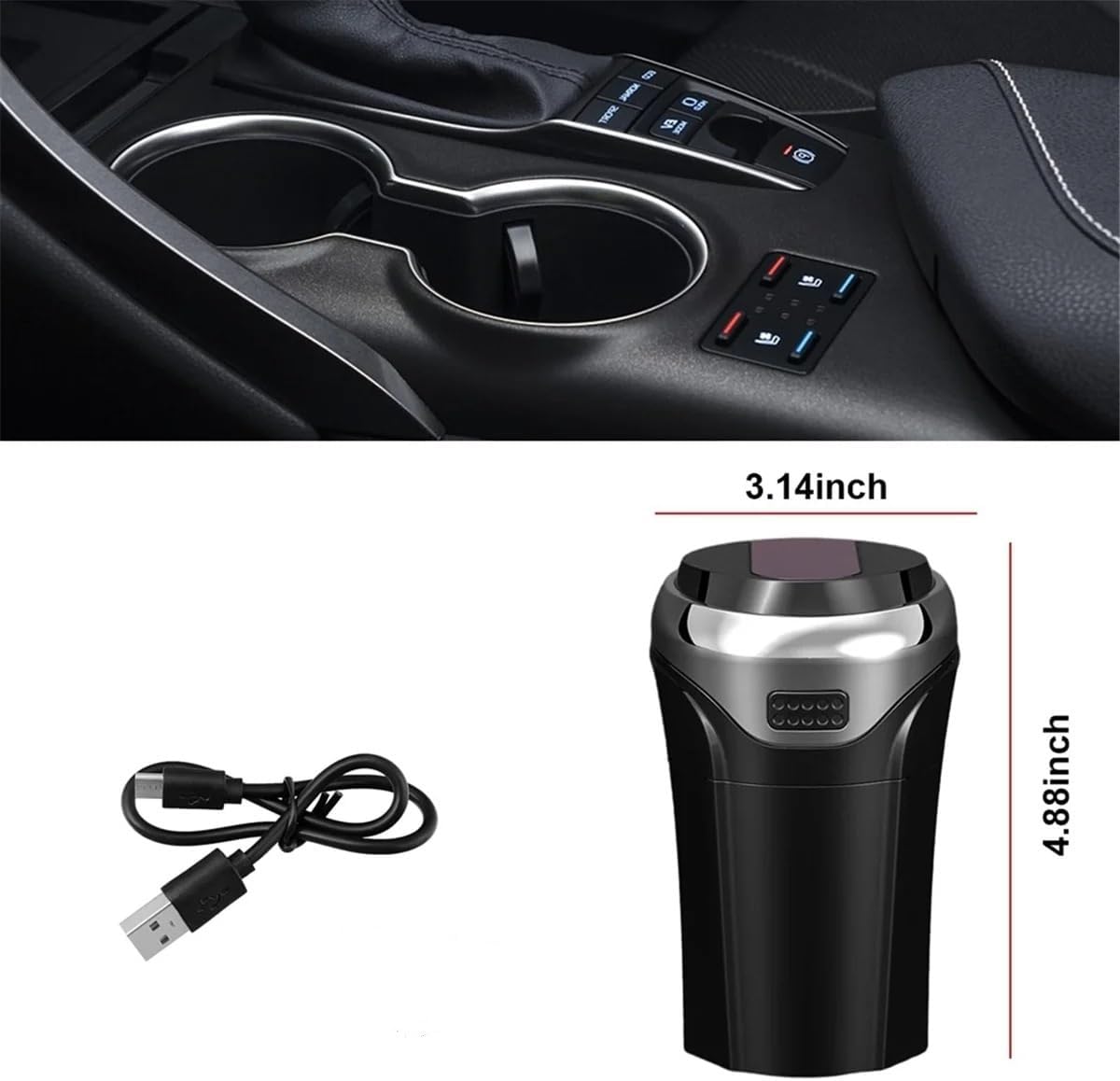 Car Ashtray with Lid, Detachable USB Rechargeable Cigarette Lighter with, Mini Car Ash Tray Trash Can