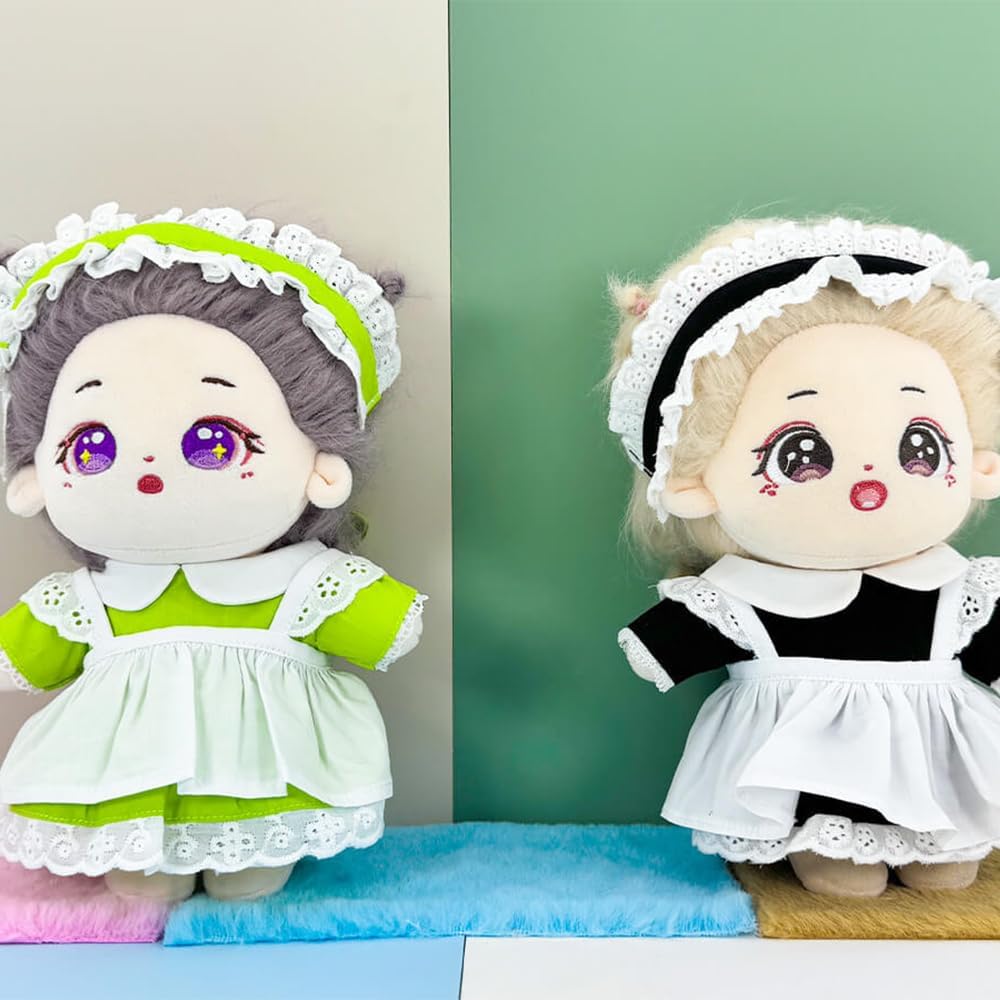 niannyyhouse 20cm Plush Doll Clothes Maid Suit Headwear Apron Dress 8in Doll Accessories (Pink) image 2