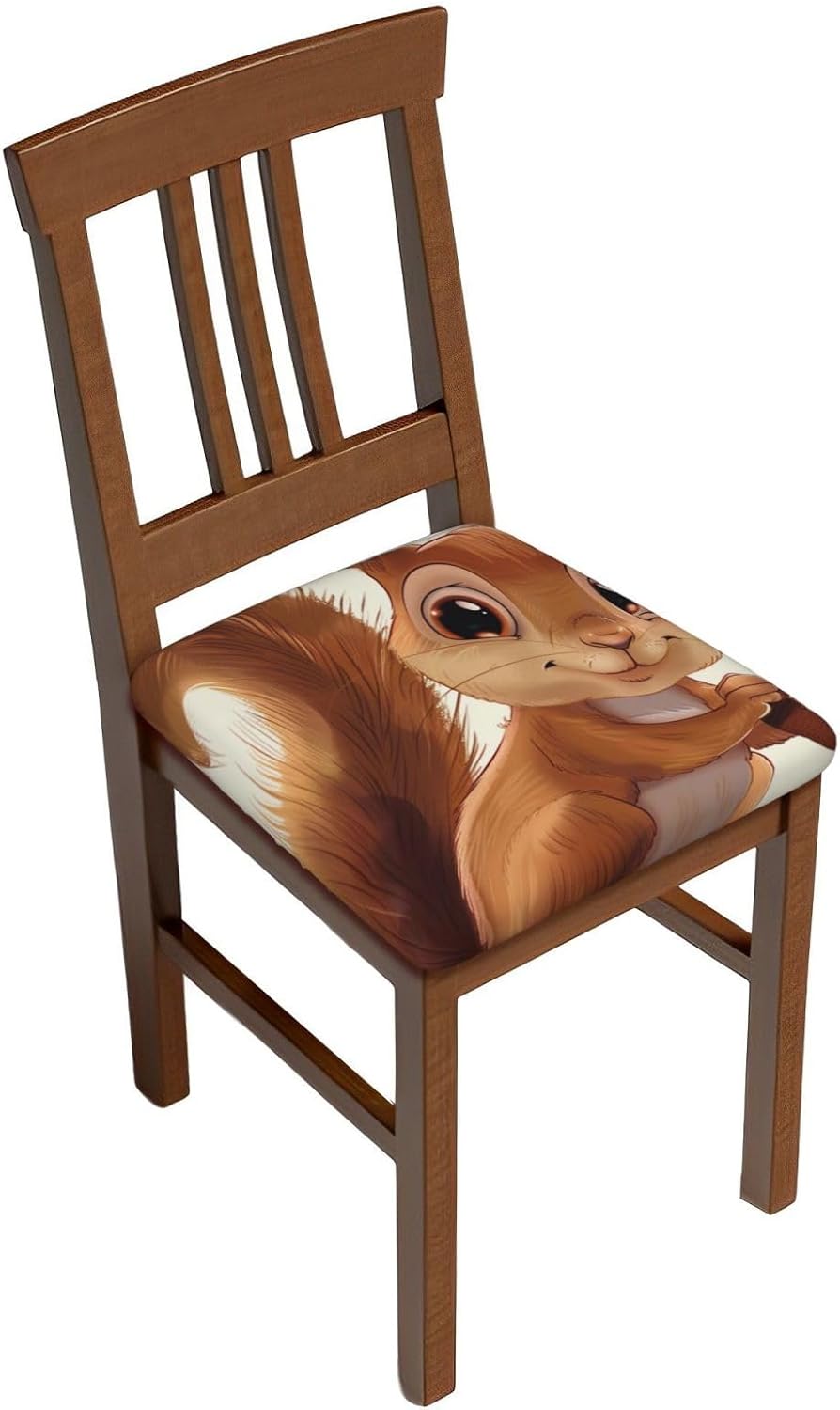 Cartoon Cut Squirrel Print Square Cushion Covers 6 Pcs Set Elastic Non-Slip Seat Cushion Slipcovers Pet Furniture Protectors for Chair, Sofa