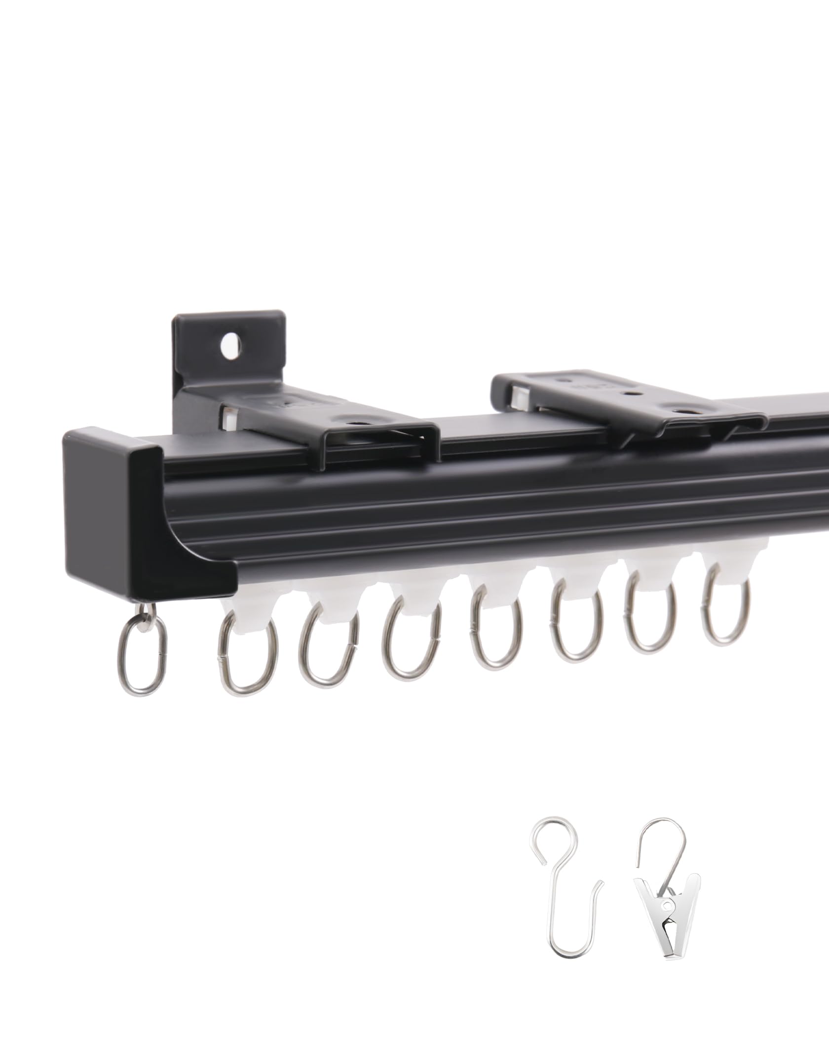 Ceiling Curtain Track 6 Metres/19.68ft, Aluminum Sliding Ceiling Curtain Rail, Ceiling Mounted Curtain Track and Fittings for Room Divider, Windows, Privacy, Black