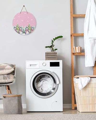 Miniatura 8 de Seasonal Front Door Welcome Sign, Merry Christmas Snowman Xmas Tree Snowflake Pink Round Wood Wreaths Wall Hanging Sign for Outdoor Porch Wall