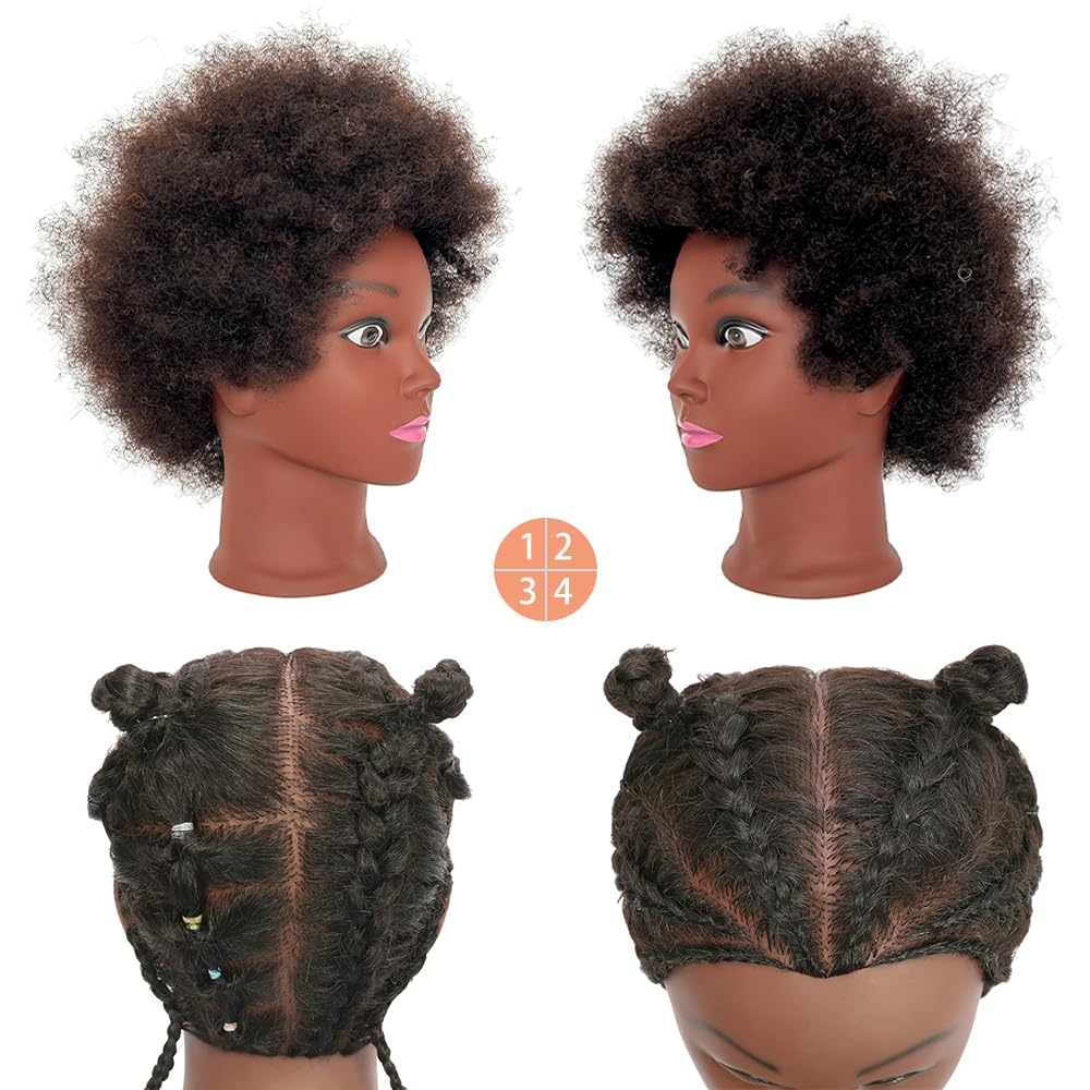 100% Human Hair Mannequin Head for Braiding Practice - Kinky Curly Afro Textured Manikin for Cosmetology, Bleaching & Dyeing