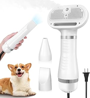 4-in-1 Pet Grooming Station: Steam Comb & Hair Dryer with Water Tank, 3 Heat Settings, Shedding Brush for Cats and Dogs, Home Washing Station, White