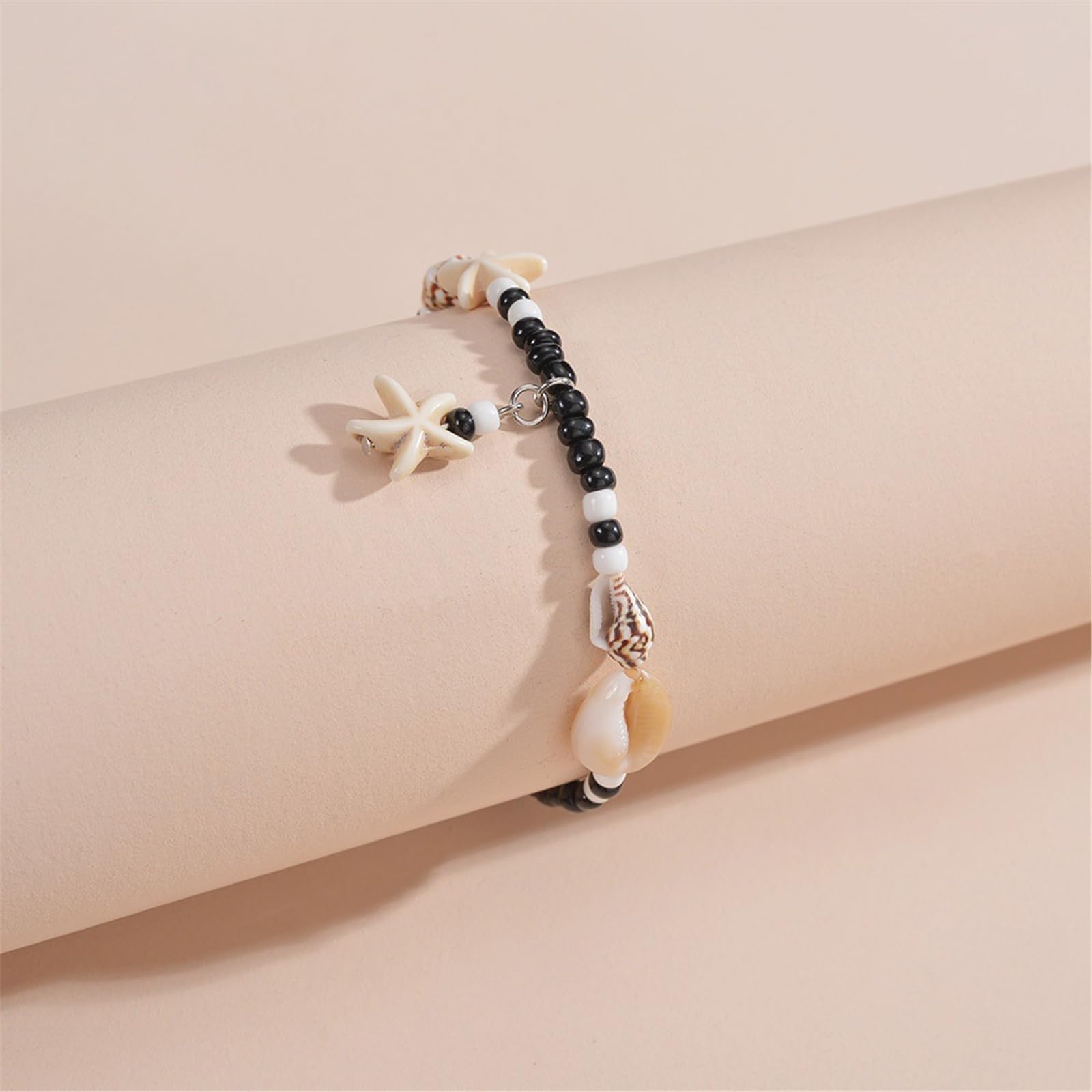 Cavigliera con conchiglie intrecciate a mano con perline in resina, catena regolabile per gambe, gioiello per feste in spiaggia, cavigliera da donna