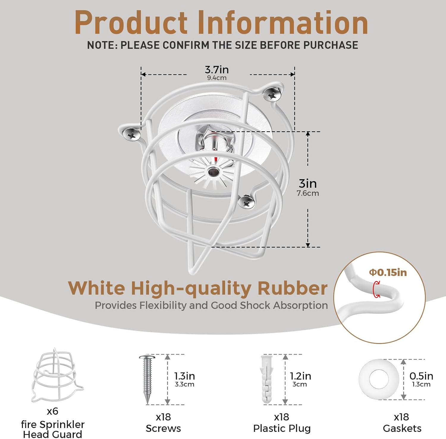 6 Pcs White Fire Sprinkler Head Guard Cover,Durable Fire Spirnkler Head Guard for Both 1/2" & 3/4" Fire Head,Fire Sprinkler Head Guard for Protecting Flush Mount/Side Wall/Pendent Head Semi
