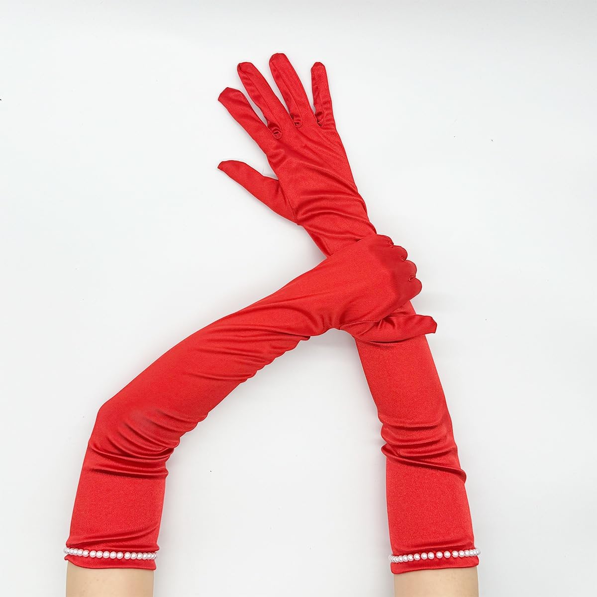Specell Long Opera Party Gloves 1920s Satin Elbow Length Glove Stretchy Satin Comfortable Fabric for Wedding Cosplay Costumes