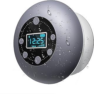 Shower Radio Bluetooth Speaker 5.0 Waterproof Wireless Bathroom Dab Music with Suction Cup FM Microphone 10 Hours LCD Clock Display SD Card Playing Free Call for iPhone