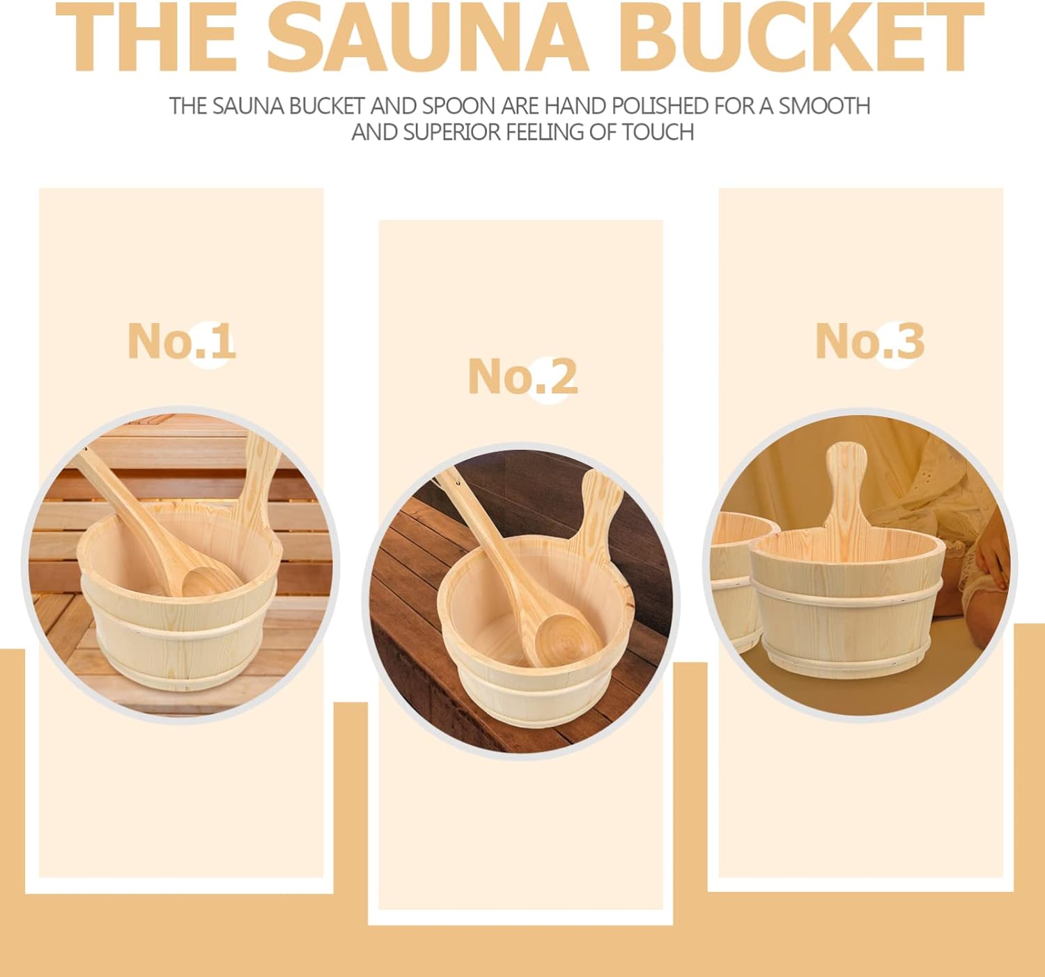 MERRYHAPY Large Sauna Bucket Liner and Wooden Spoon Sauna Ladle and Bucket Wooden Accessories