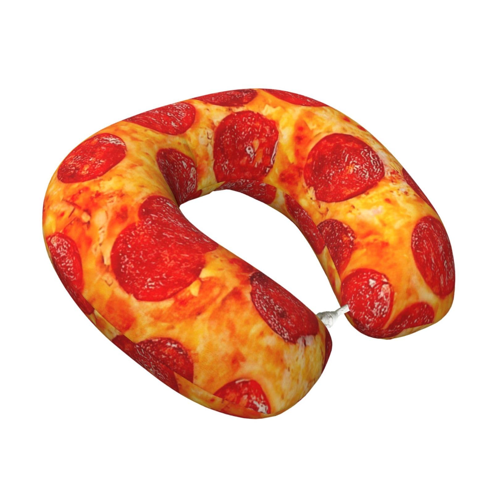Yyoretp 3D Pizza Pepperoni Print Travel Pillow Pure Memory Foam Neck Pillows Portable Headrest for Airplane