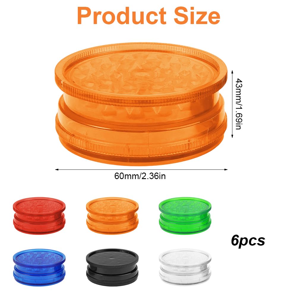 6 Pièces 60mm Moulin à Herbes Multicolore Plastique, Broyeur à Herbes avec Dents Requin, Grinder en Plastique avec Couvercle Magnétique, Broyeur Épices Petit, pour les Épices, café moulu