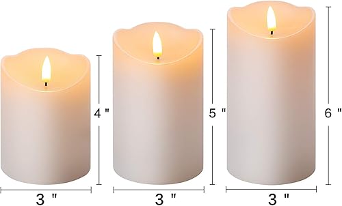 Miniatura 2 de Eywamage - Juego de 3 velas tipo pilar sin llama, con pilas LED, de cera real, velas falsas sin perfume, diámetro 3 pulgadas, altura 4, 5, 6
