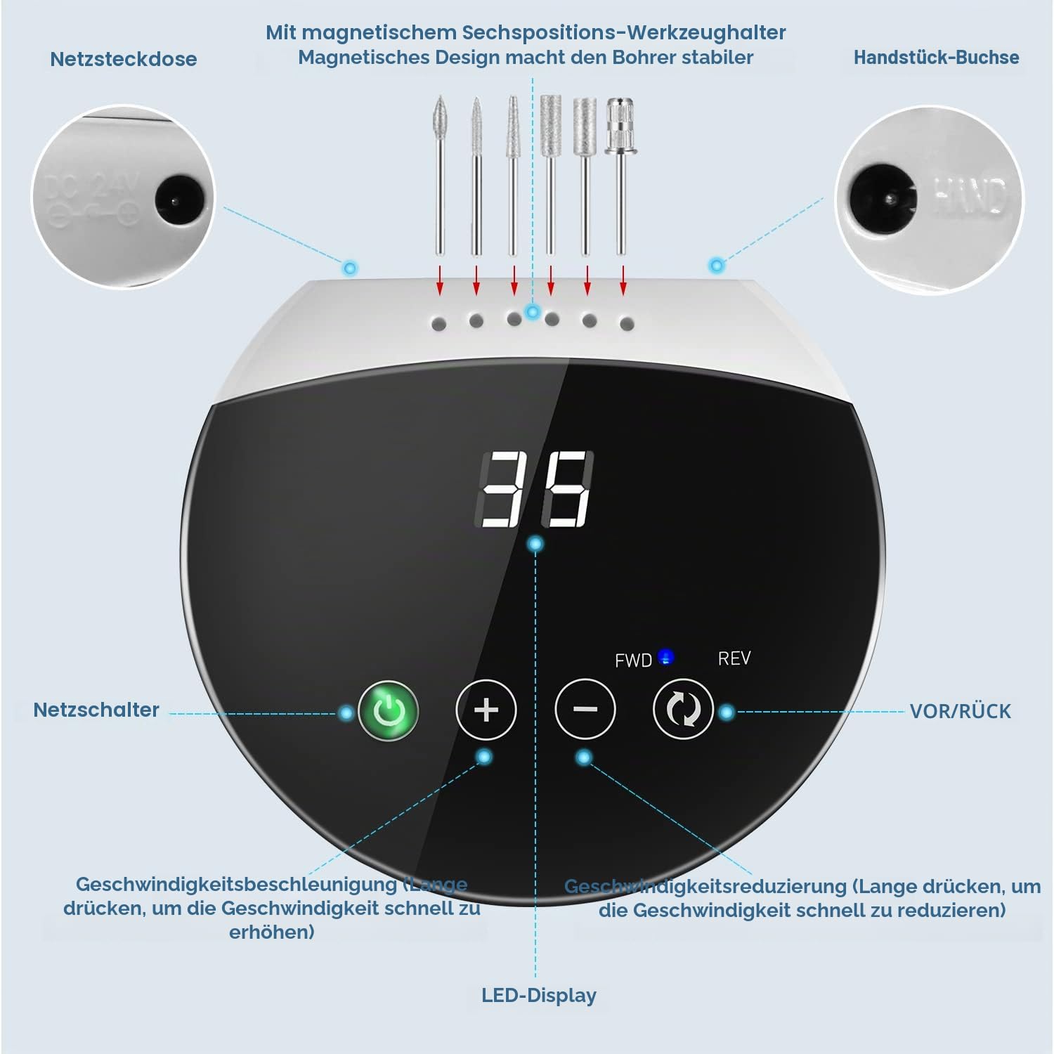 Elektrische Nagelfräser für Gelnägel, 35000 u/min Professionelle Nagelbohrer mit Touch-Tasten und mit LCD Bildschirm, Nagelfeile Maniküre Pediküre Set, Nagelpflege Set für Nägel Design
