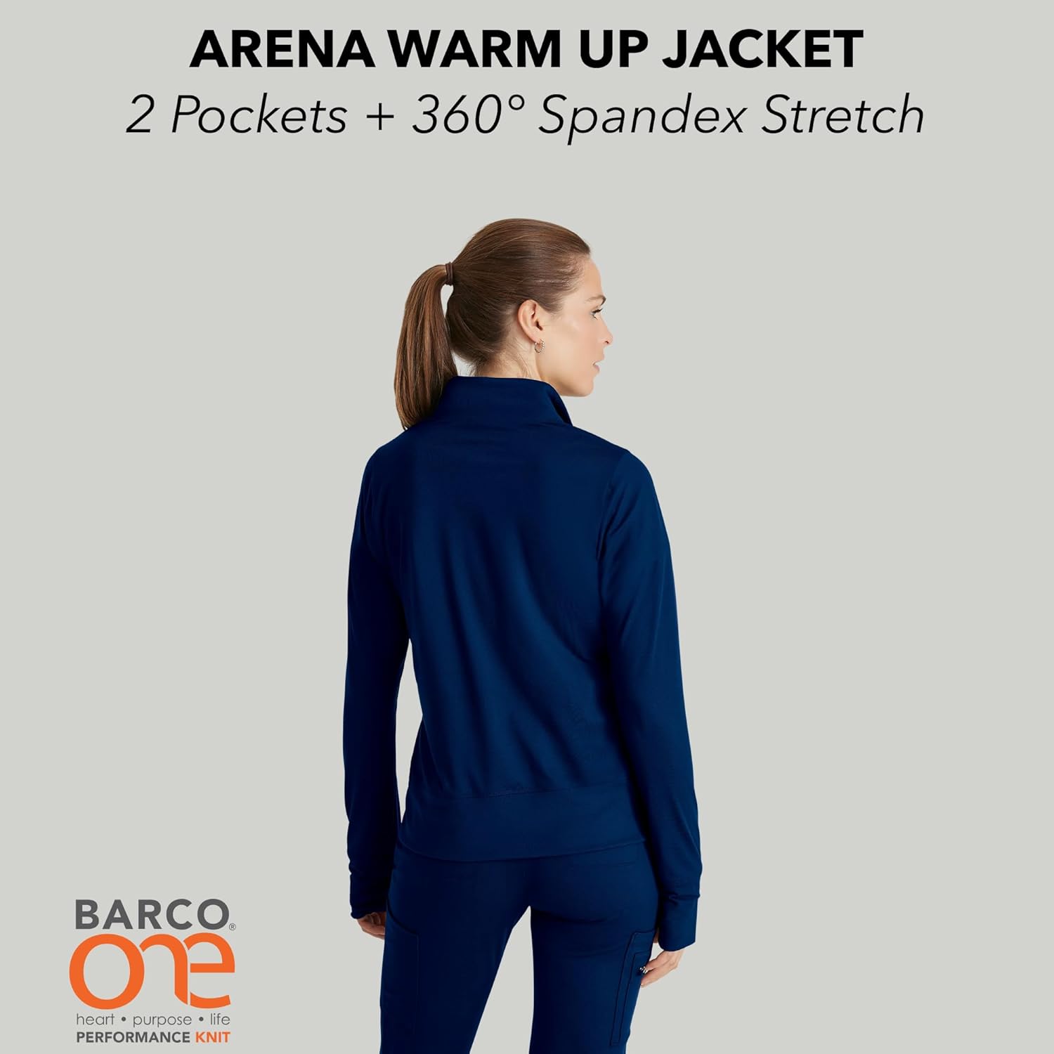 BARCO One Performance Knit Arena Warm-Up Jacket For Women - Banded Collar, Center Front Zipper Women's Scrub Jacket